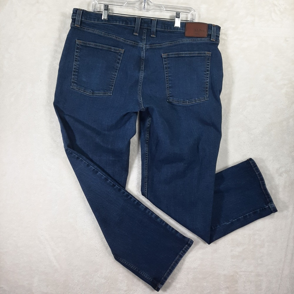 LL Bean Mens 40x30 Dark Wash CoolMax Stretch Straight Leg Blue Jeans